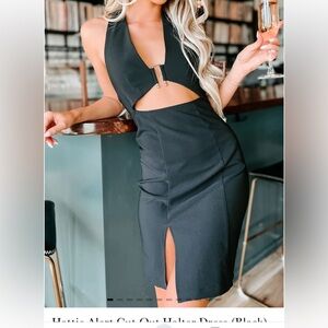 Nanamac cutout black halter dress